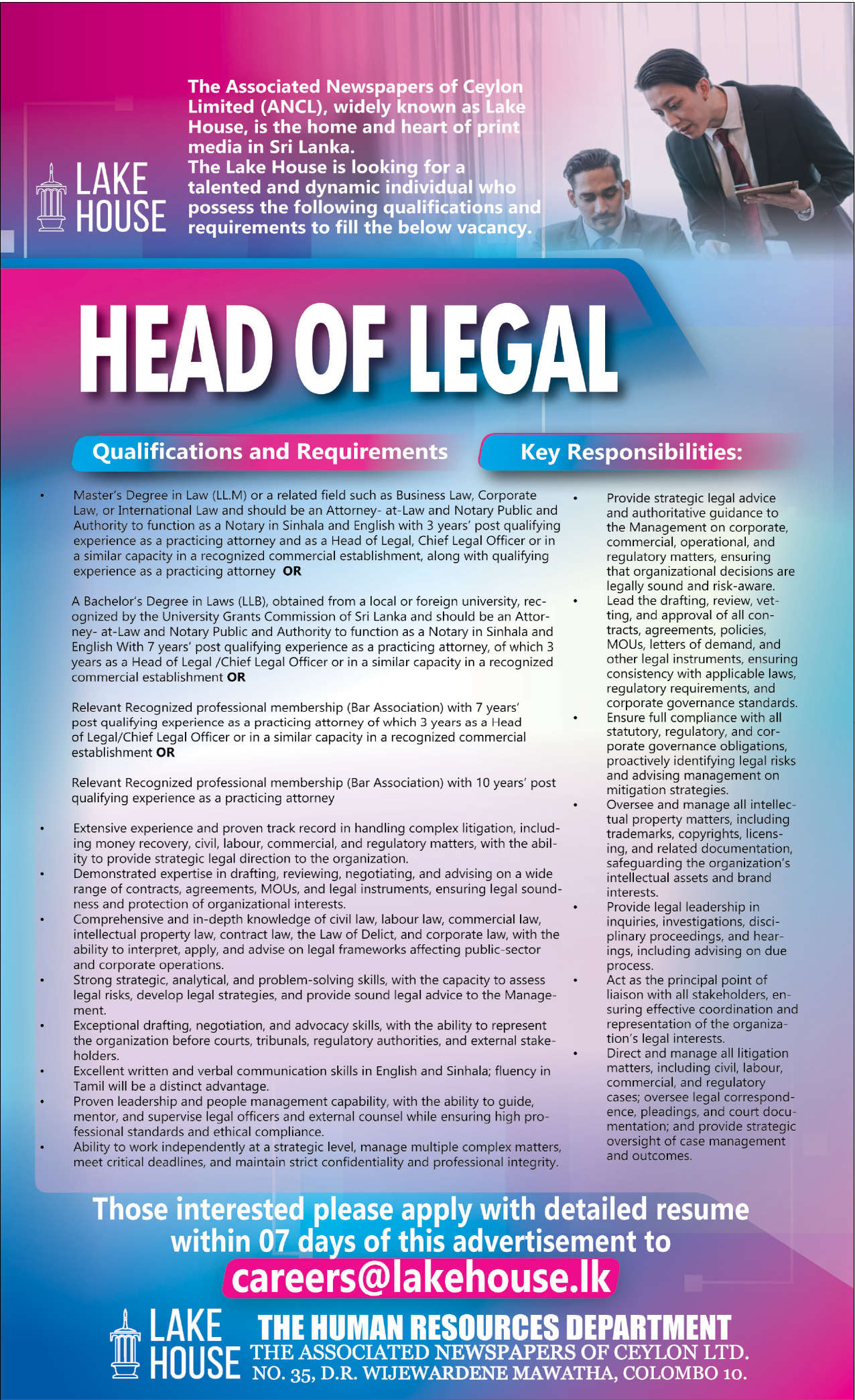 HEAD OF LEGAL header image