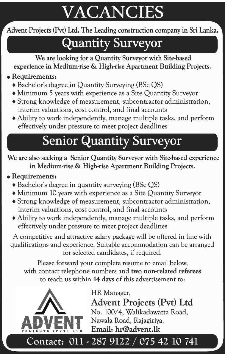 Senior Quantity Surveyor header image