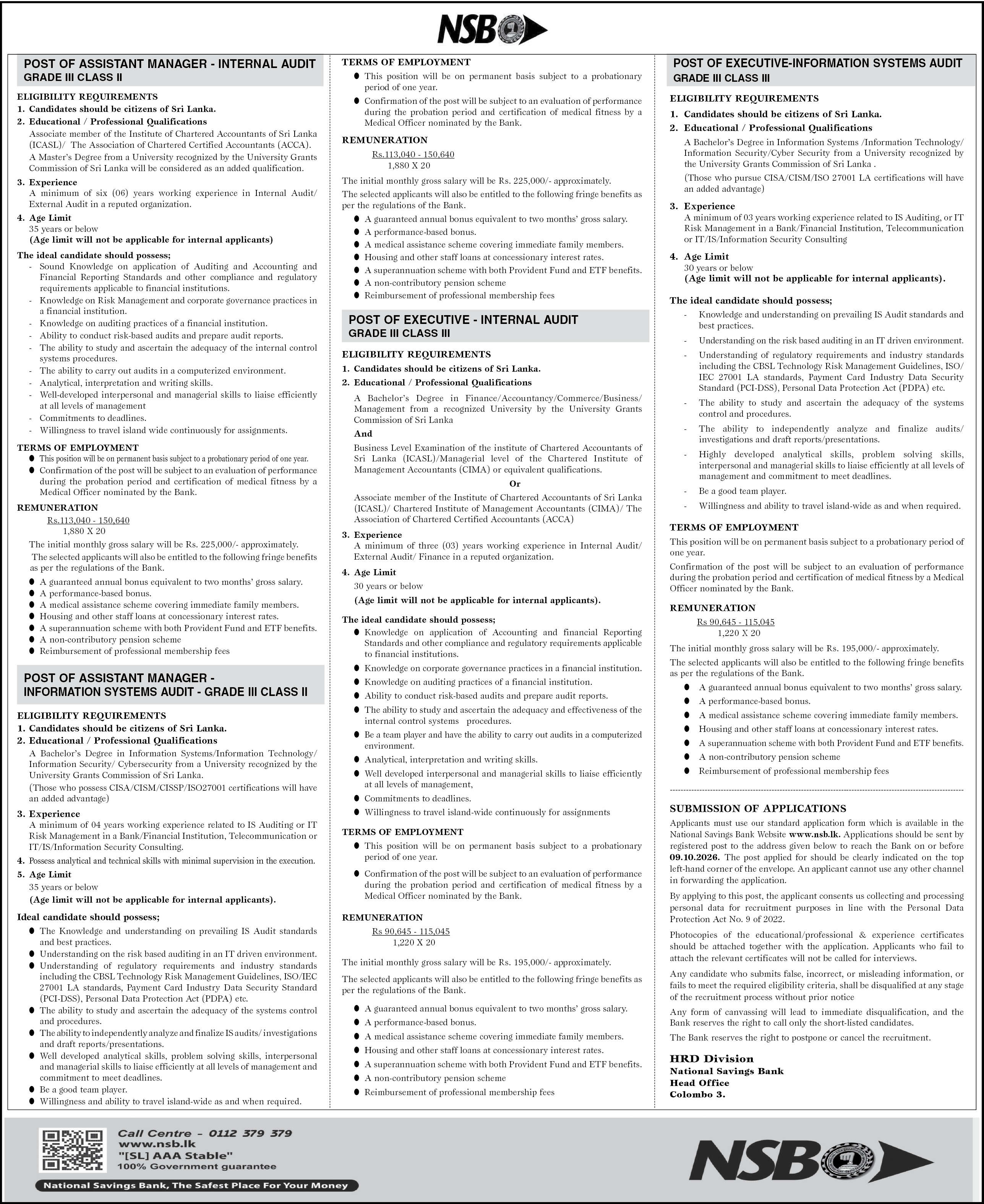 POST OF ASSISTANT MANAGER -INFORMATION SYSTEMS AUDIT-GRADE III CLASS II header image