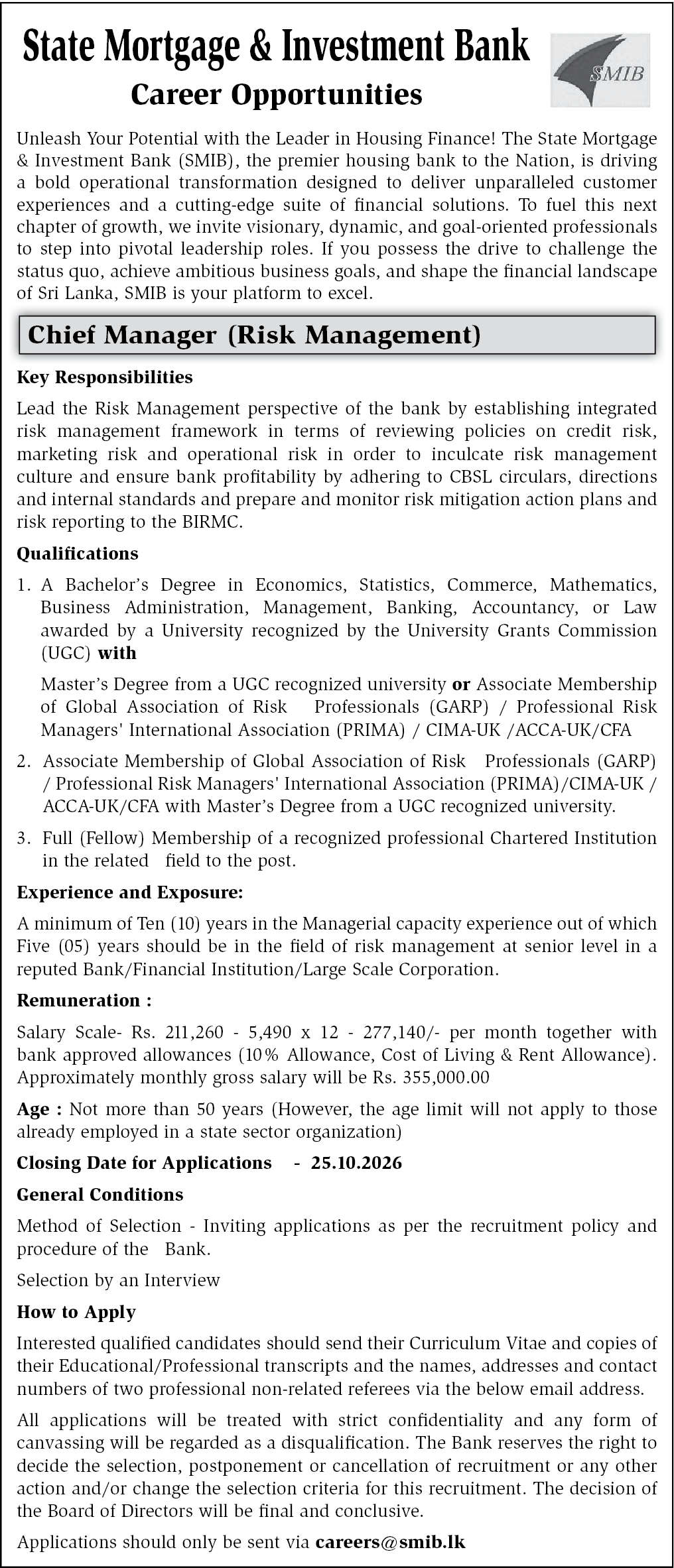 Chief Manager (Risk Management) header image