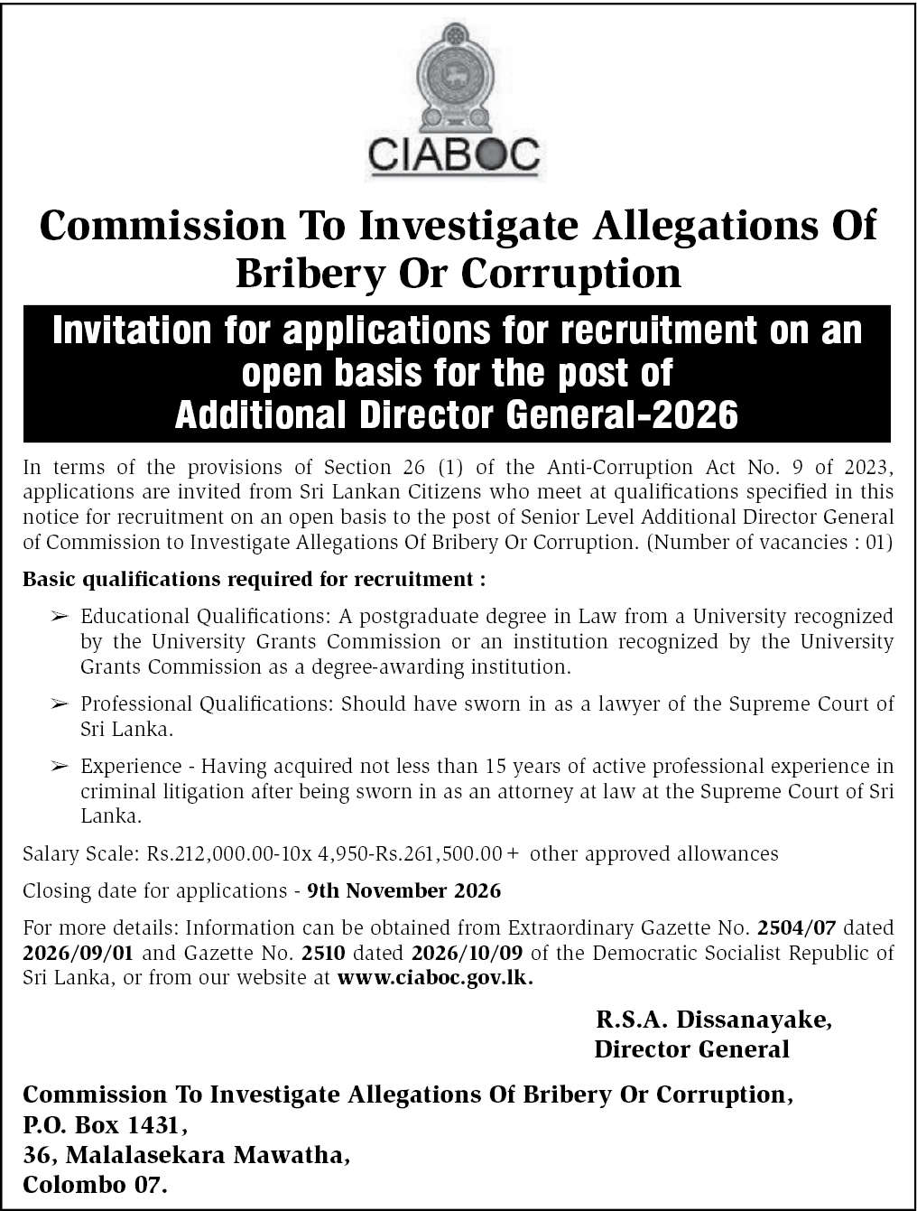 Additional Director General header image