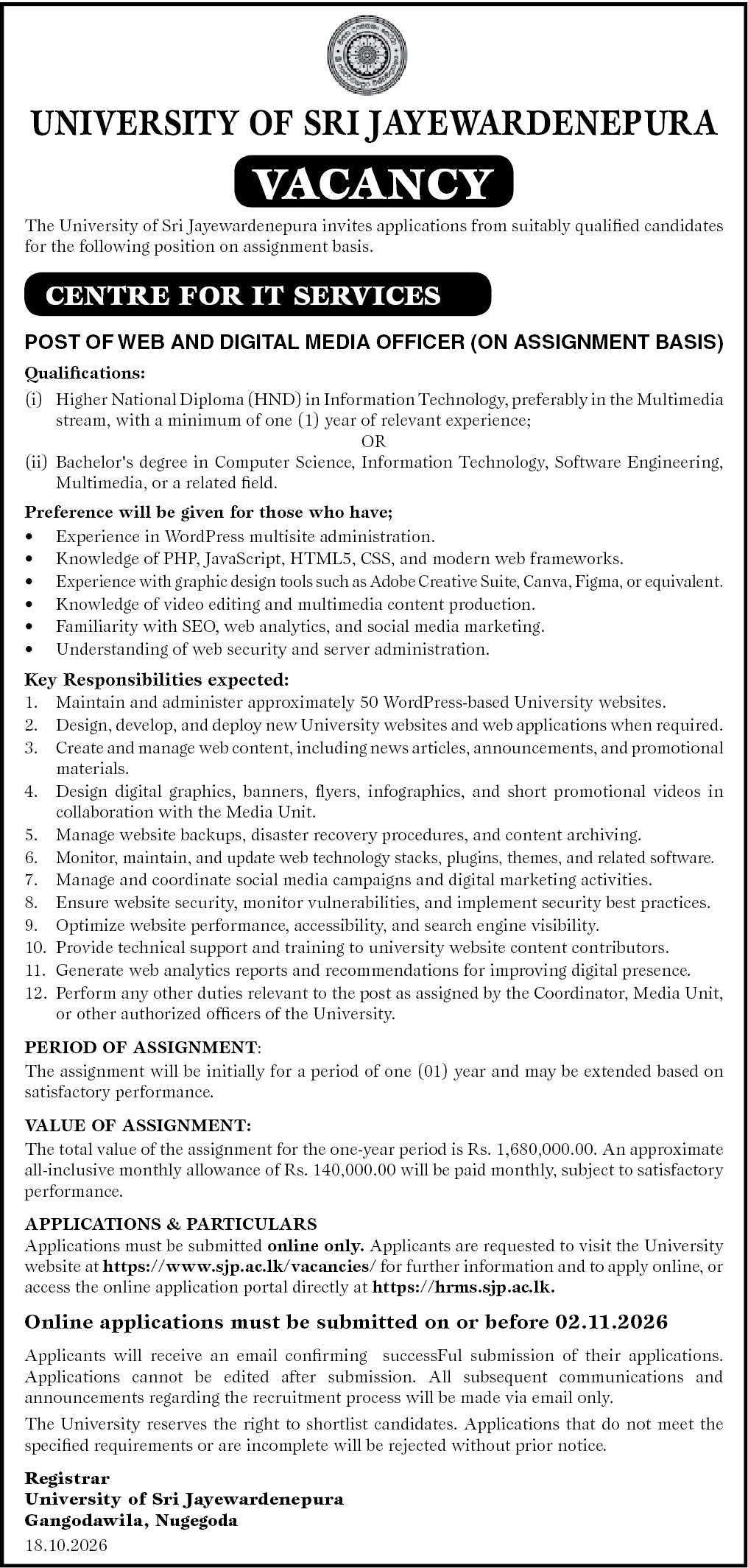 WEB AND DIGITAL MEDIA OFFICER header image